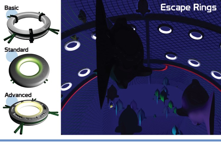 A key focus in the design of the Escape Rings is to make them as low maintenance as possible. The rings are illuminated, acting in a similar way to emergency exit signs for the fish, making it very clear where the escape routes are / Ocean Great Ideas